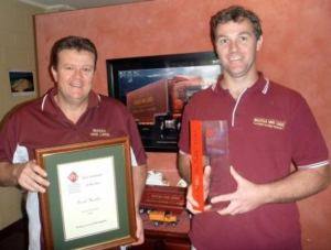 Scott Hamlin with his AFRA Employee of the Year award and Operations Manager, Patrick Safe with Noosa Van Lines 2011 AFRA Fleet of the Year Award